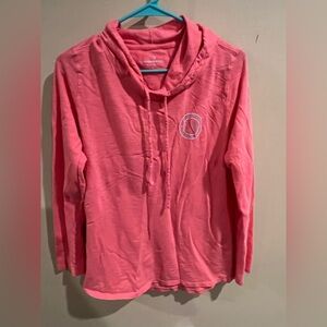 Vineyard Vines 2024 Pink Long Sleeve Cotton Rounded Hem Hooded Tee Shirt Size L